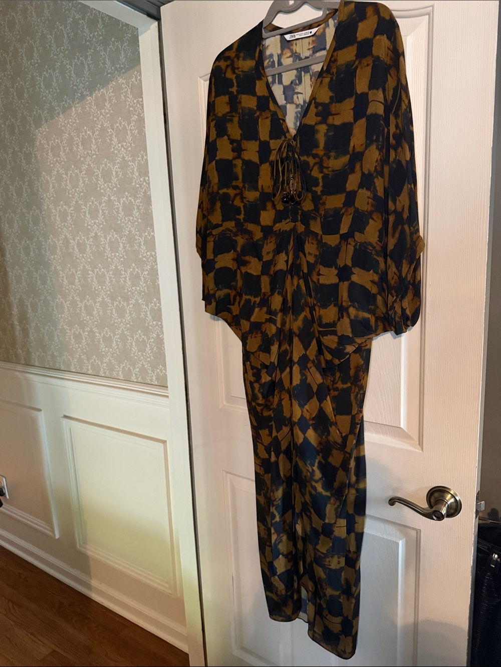 Zara Black and Mustard Checker-Print Jumpsuit